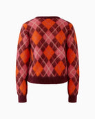 Oui Argyle Jumper in pink and orange ribbed cuff detail