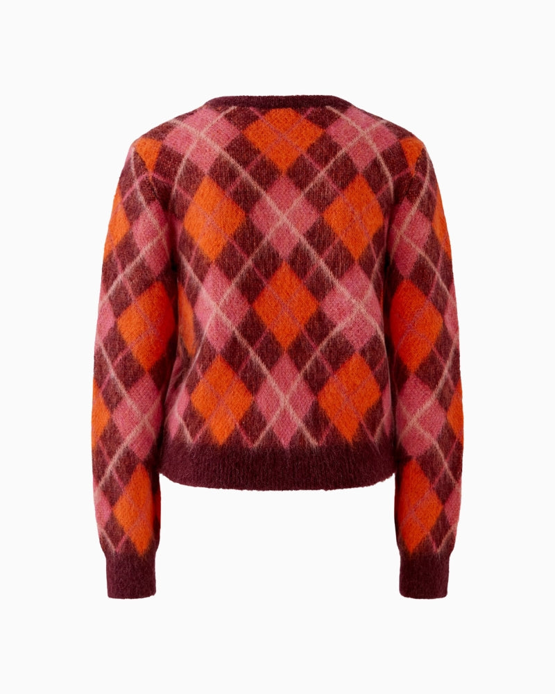 Oui Argyle Jumper in pink and orange ribbed cuff detail