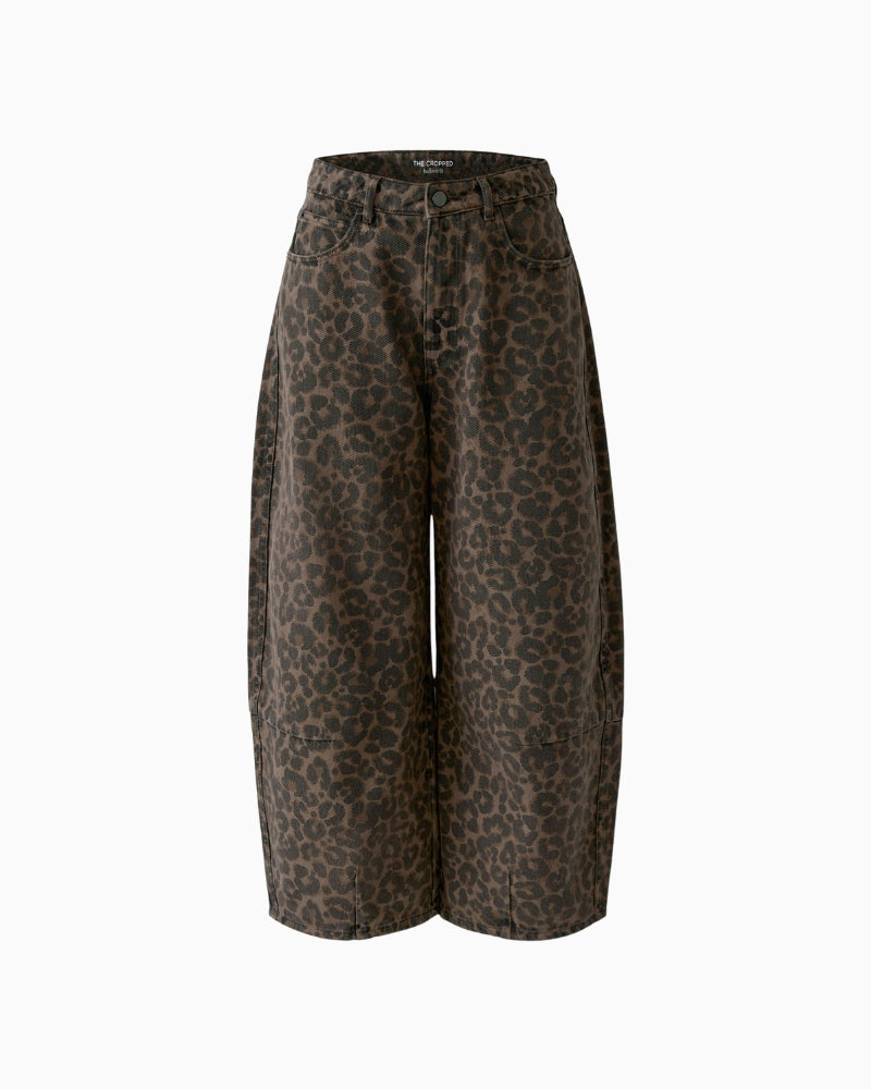 Oui Barrel Jeans in Leopard fabric detail