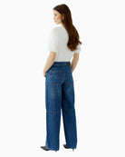 Oui Barrel Leg Jeans in Mid Blue Denim back view