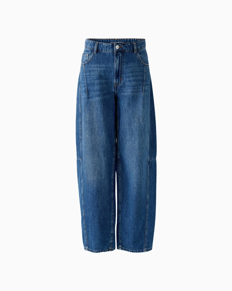 Oui Barrel Leg Jeans in Mid Blue Denim product front
