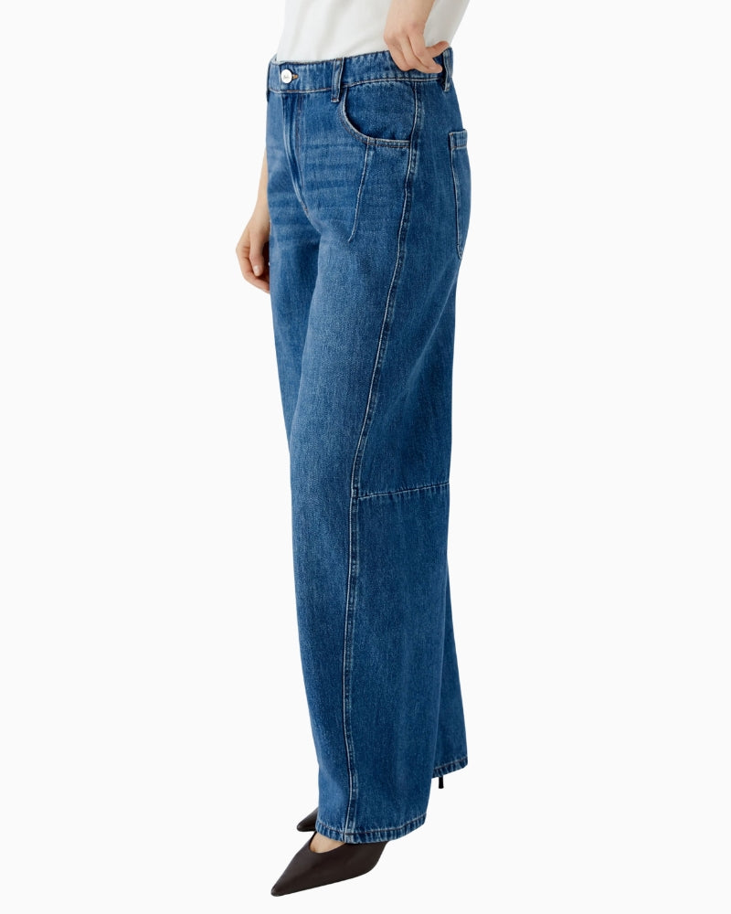 Oui Barrel Leg Jeans in Mid Blue Denim side view