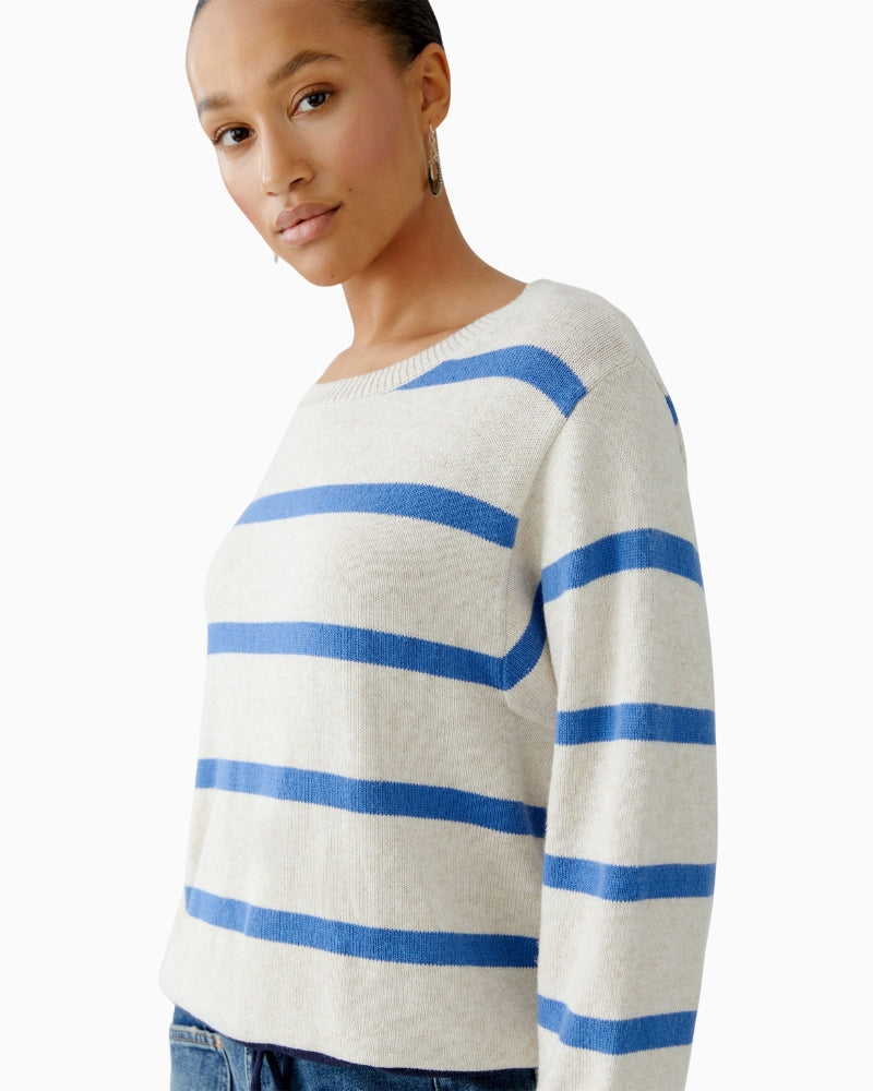 Side view showing relaxed silhouette and sleeve detailing