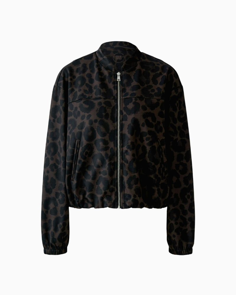 Oui Bomber Jacket in Leopard collar detail
