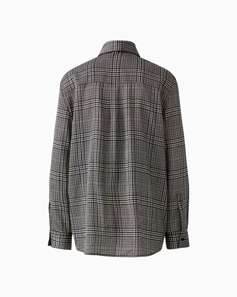 Oui Bow Blouse in off-white and brown check back detail