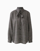 Oui Bow Blouse in off-white and brown check cuff detail