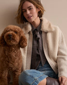 Oui Bow Blouse in off-white and brown check front detail