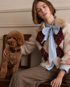 Oui Cardigan With Faux Fur Collar in Cream horn-look button detail