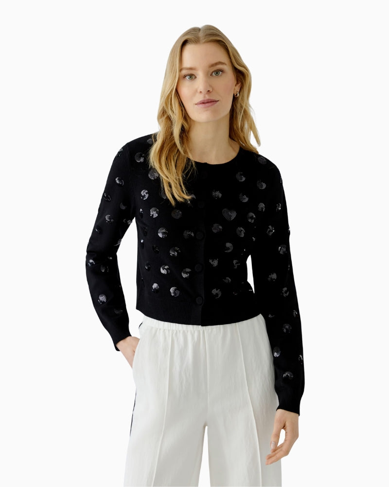 Oui Cardigan in black coated button detail