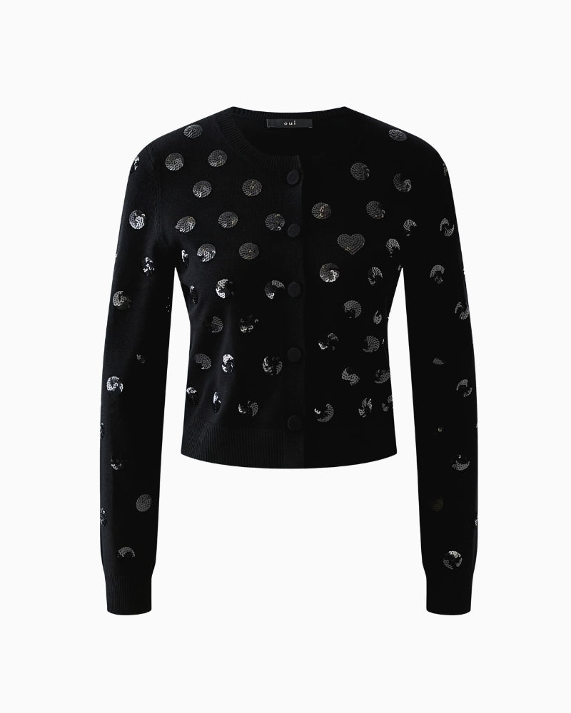 Oui Cardigan in black worn buttoned closed