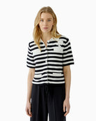 Oui Cardigan in white and black button detail