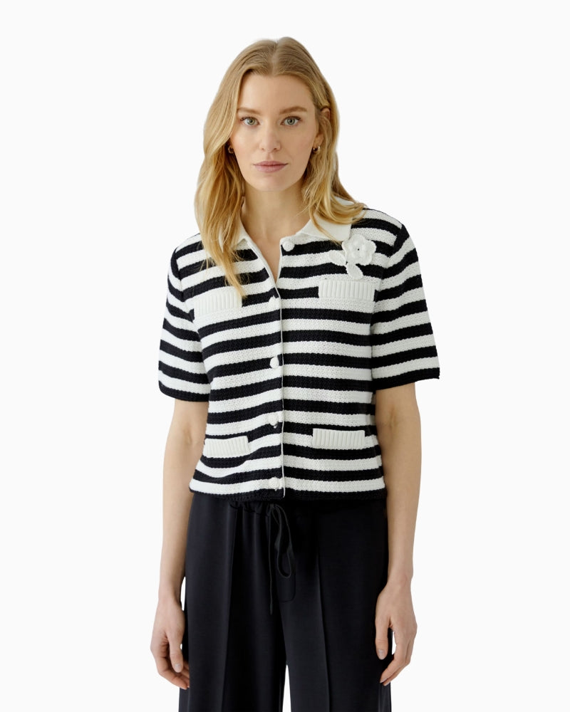 Oui Cardigan in white and black button detail