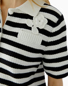 Oui Cardigan in white and black crochet knit detail
