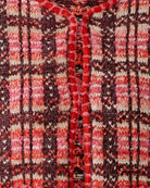 Oui Check Cardigan in red and pink hook-and-eye closure detail
