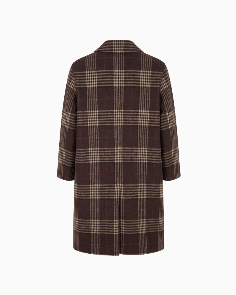 Oui Check Coat in brown back view