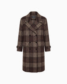Oui Check Coat in brown front view