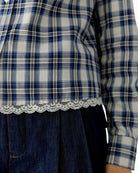 Oui Check Shirt in blue and cream check and hem detail