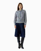 Oui Check Shirt in blue and cream styled front view