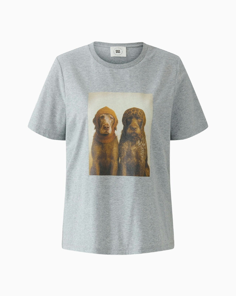 Oui Dog T-Shirt in Grey fabric detail