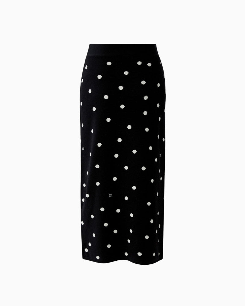 Oui Dot Midi Skirt in black and off white back view