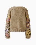 Oui Embroidered Jumper in Camel and Violet back view