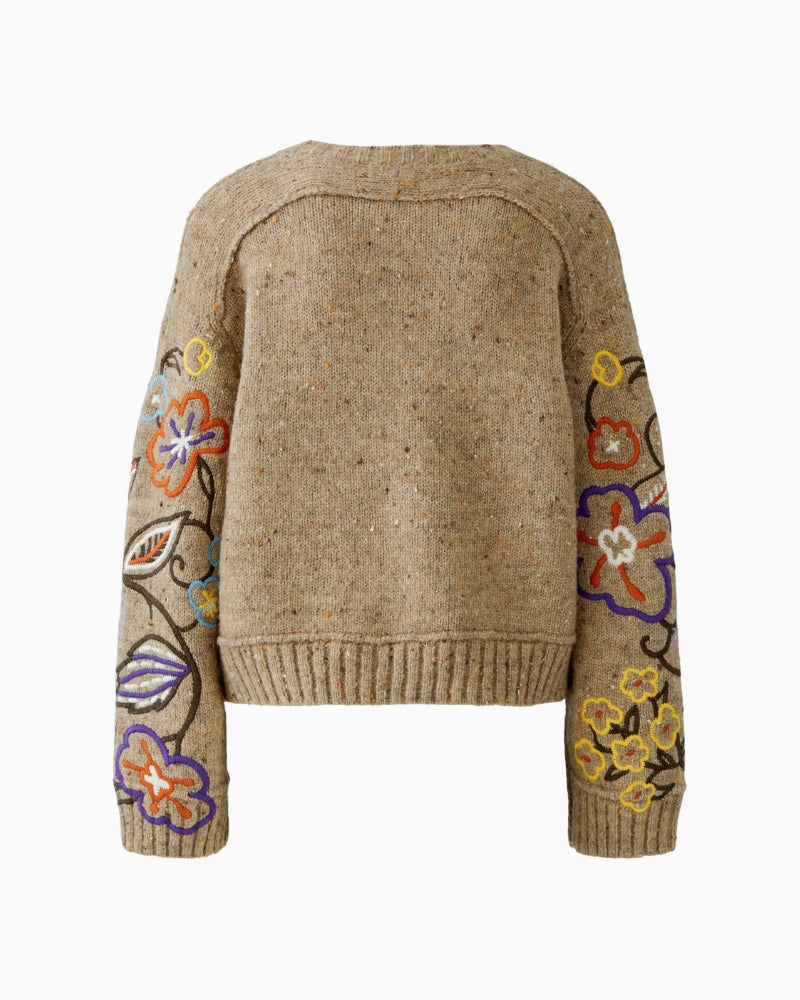 Oui Embroidered Jumper in Camel and Violet back view