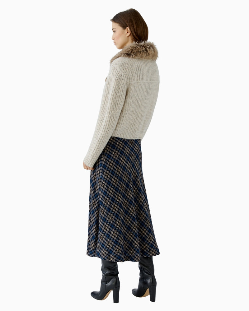 Oui Faux Fur Collar Cardigan in Light Beige back view