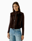 Oui Faux Fur Gilet in Chocolate Torte brown front view