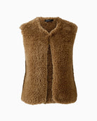 Oui Faux Fur Gilet in Tan faux fur texture detail