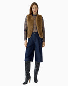 Oui Faux Fur Gilet in Tan styled view
