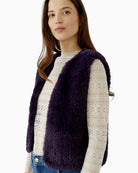 Oui Faux Fur Gilet in Violet angled view