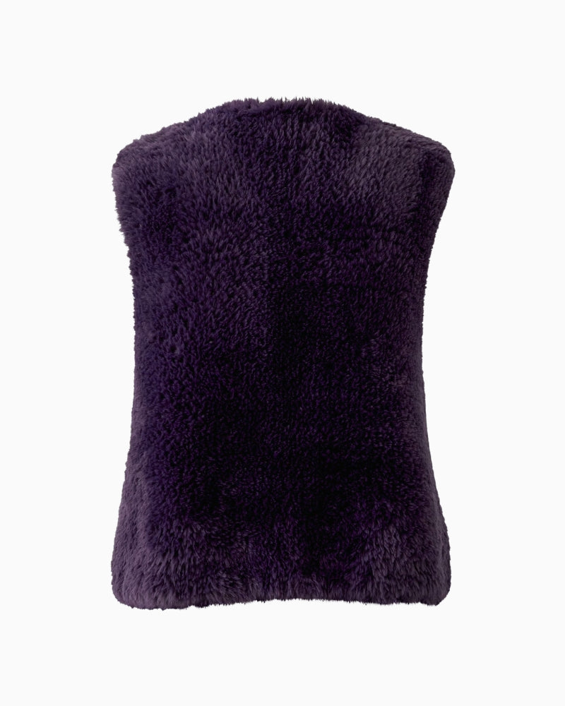 Oui Faux Fur Gilet in Violet back view