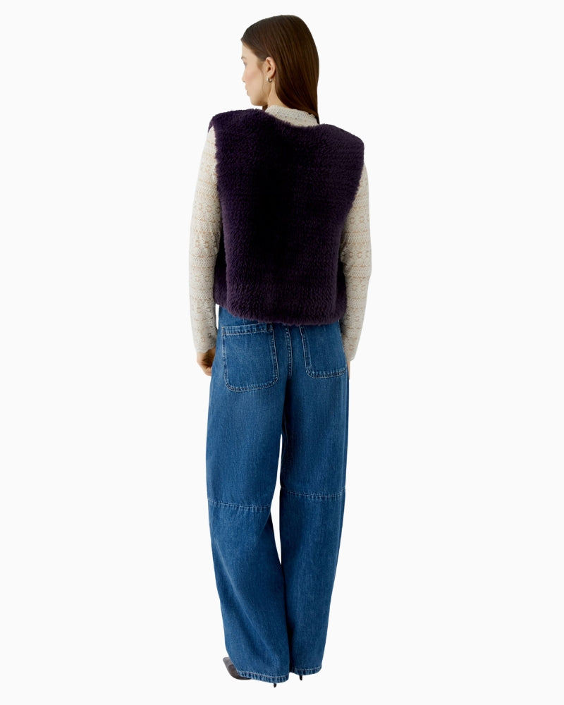 Oui Faux Fur Gilet in Violet back view