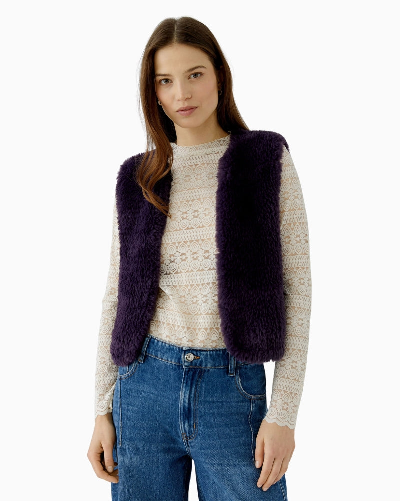 Oui Faux Fur Gilet in Violet front view