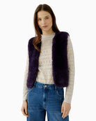 Oui Faux Fur Gilet in Violet front view