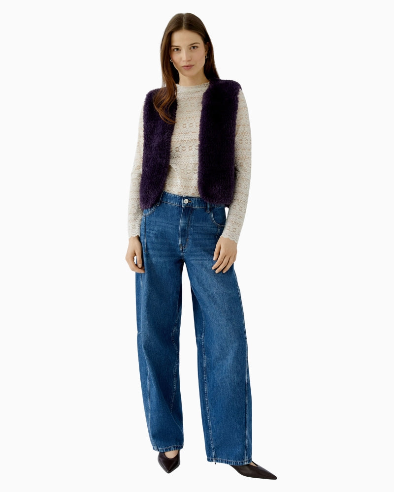 Oui Faux Fur Gilet in Violet styled view