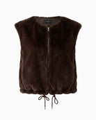Oui Faux Fur Gilet in brown faux fur texture detail