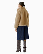 Oui Faux Fur Jacket in Beige back view
