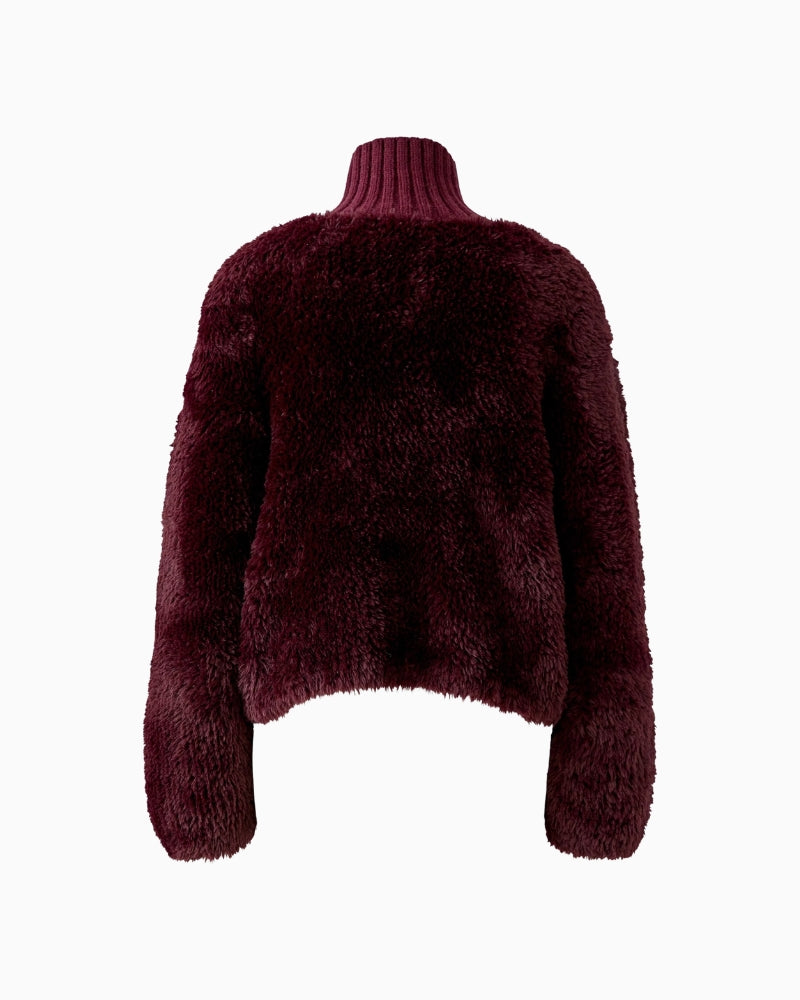 Oui Faux Fur Jacket in Berry back detail