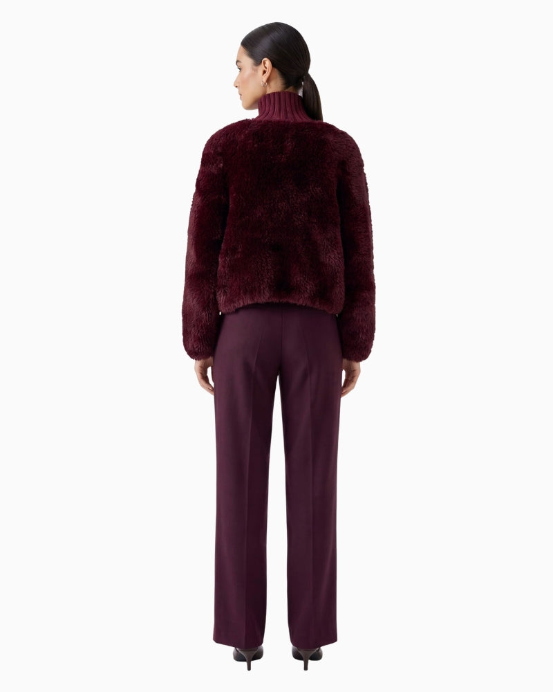 Oui Faux Fur Jacket in Berry back view