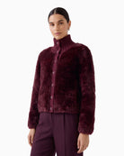 Oui Faux Fur Jacket in Berry front view