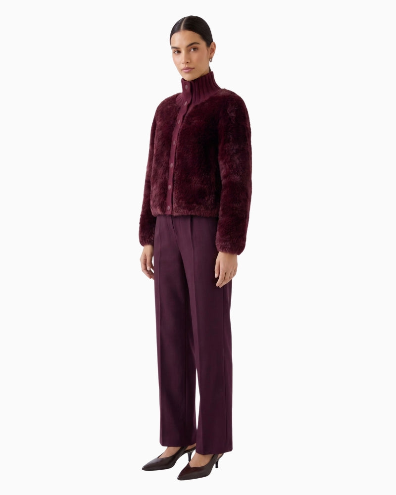 Oui Faux Fur Jacket in Berry side view