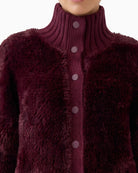 Oui Faux Fur Jacket in Berry tonal press-button detail