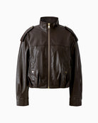 Oui Faux Leather Jacket in dark brown material detail