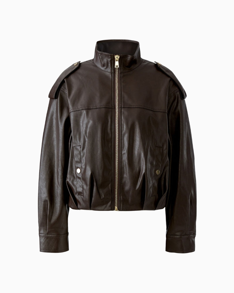 Oui Faux Leather Jacket in dark brown material detail
