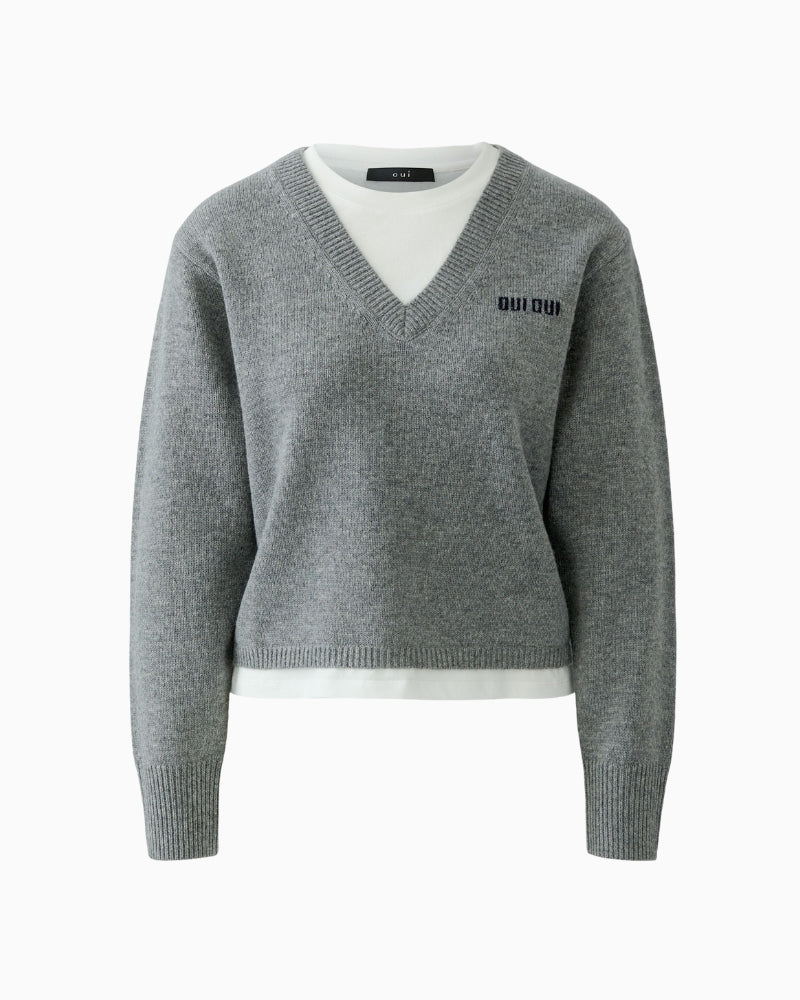 Oui Faux T-Shirt Jumper in grey front product view