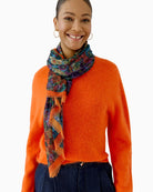 Oui Floral Gobelin Scarf in Multicolour fringe detail