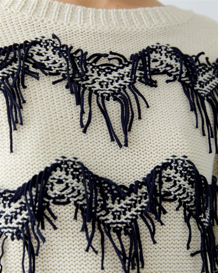 Ribbed cuff and neckline detail of Oui cotton knit