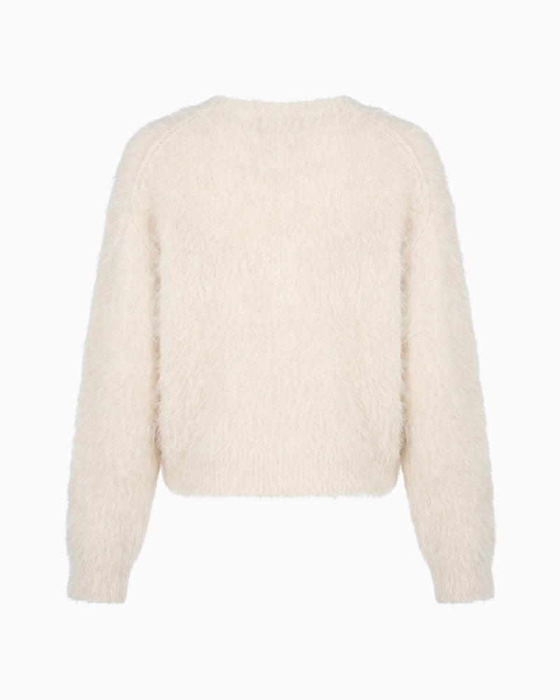Oui Fringe Yarn Cropped Jumper in cream back view