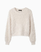 Oui Fringe Yarn Cropped Jumper in cream front view
